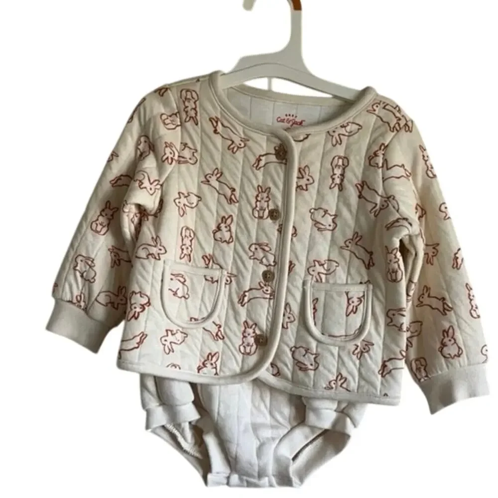 Cat‎ & Jack 12M Bunny Print Cardigan Set Baby Outfit Off White NWT